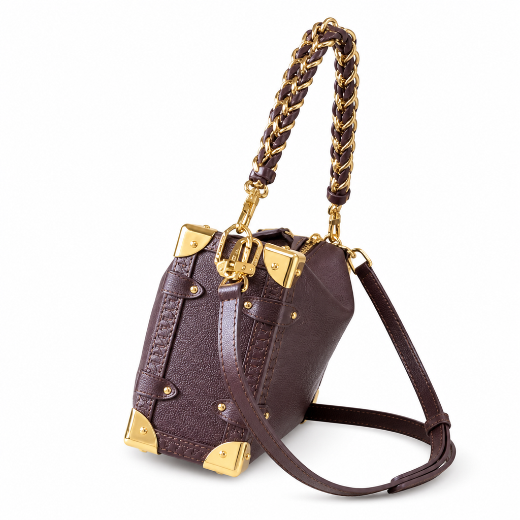 Louis Vuitton Side Trunk MM — Prune Aubergine Empreinte, Leather-Woven Chain Handle, Corner Guards & Zipper