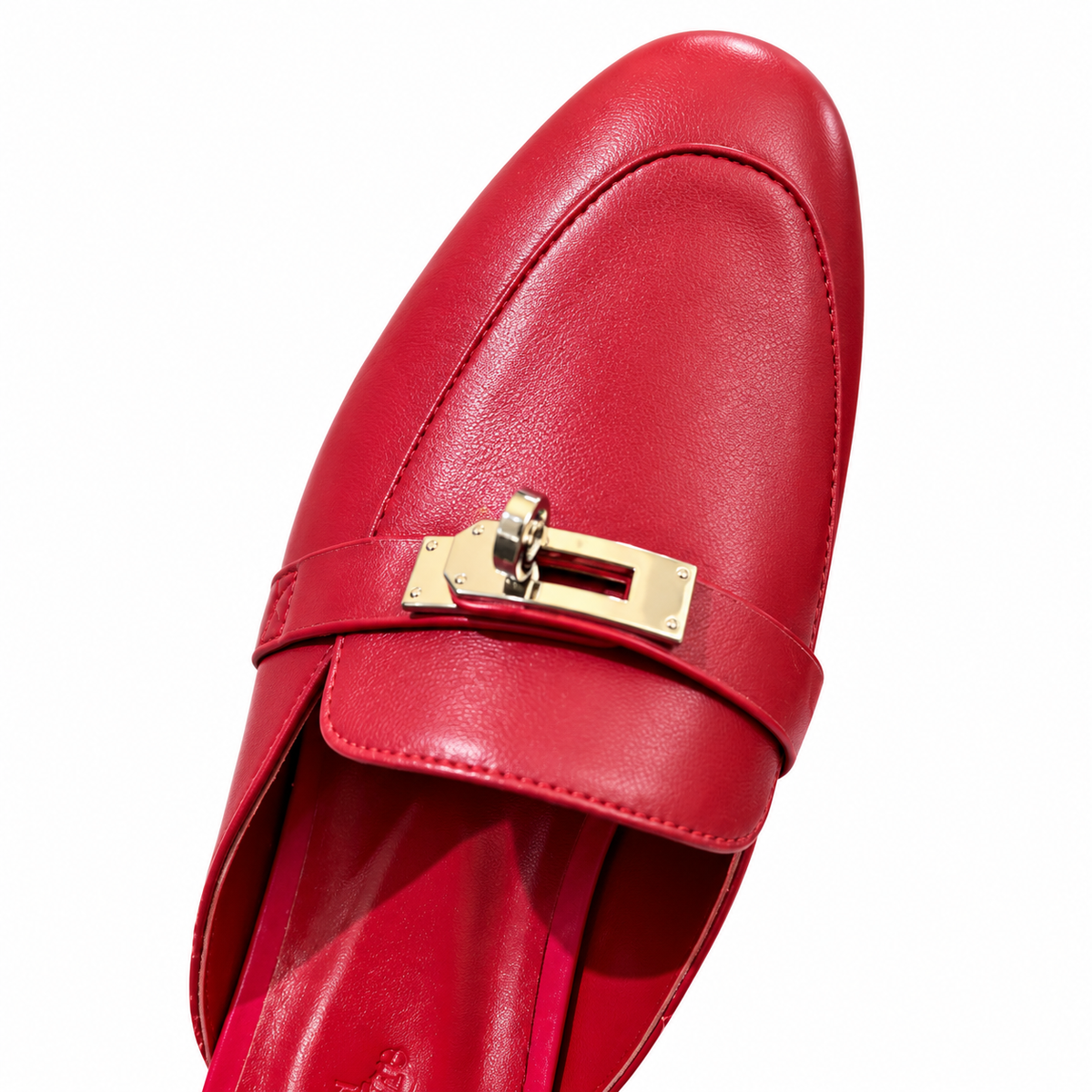 Hermès Red Mules with Gold-Tone Hardware