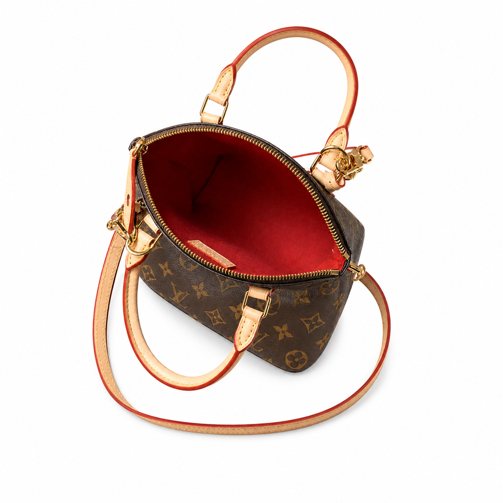 Louis Vuitton Papillon BB — Monogram Canvas, Red-Edge Vachetta & Gold Chain
