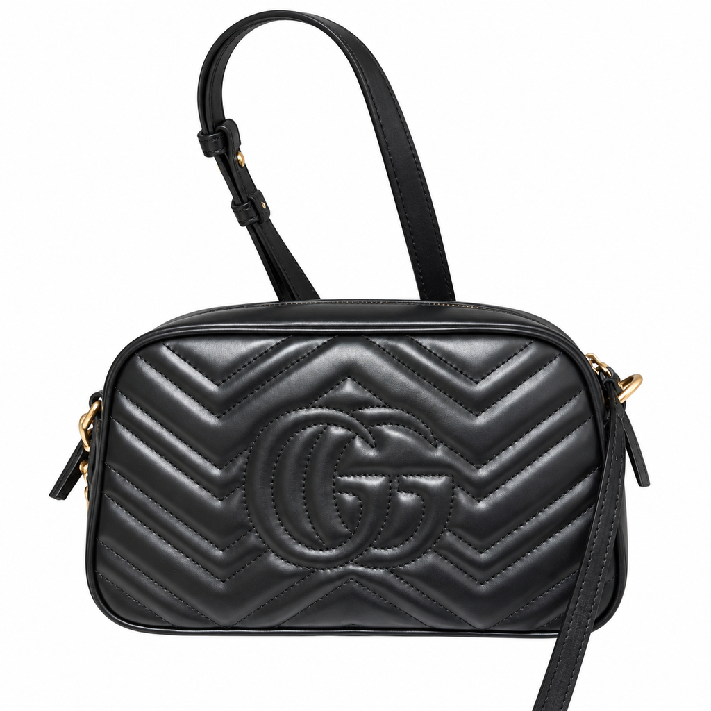 Gucci GG Marmont Small Camera Bag in Black Matelassé