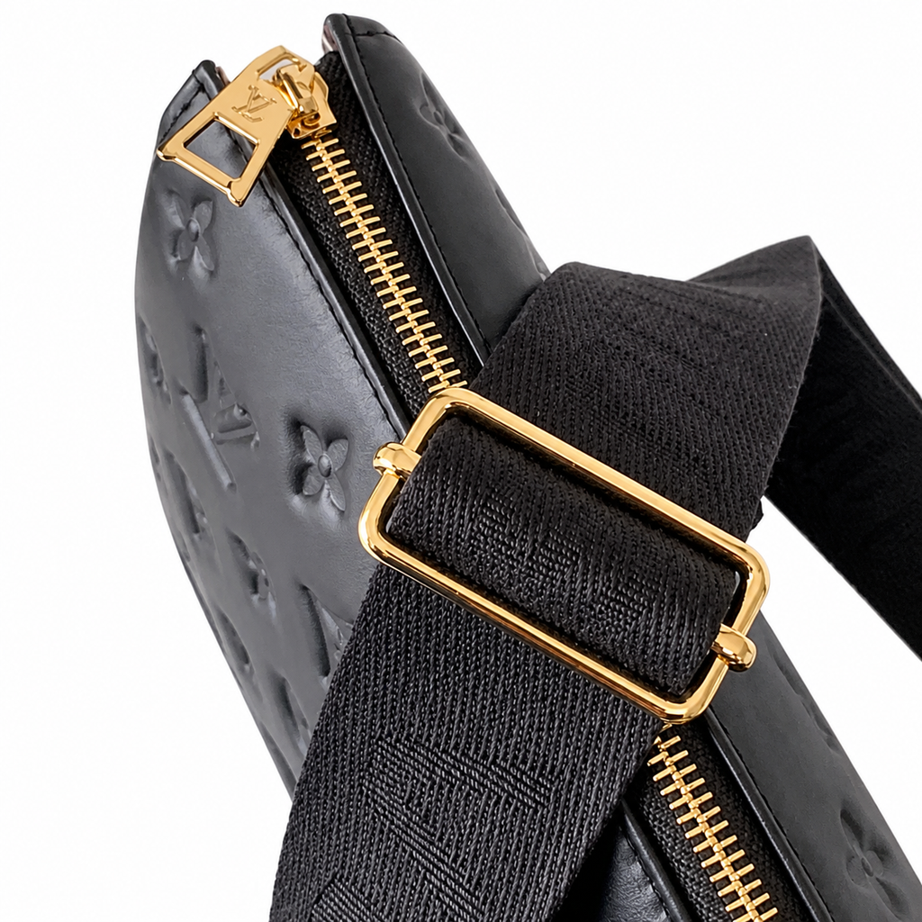 Louis Vuitton Coussin — Black Empreinte Lambskin, 3D Monogram, Fabric Strap & Gold Chain Connector