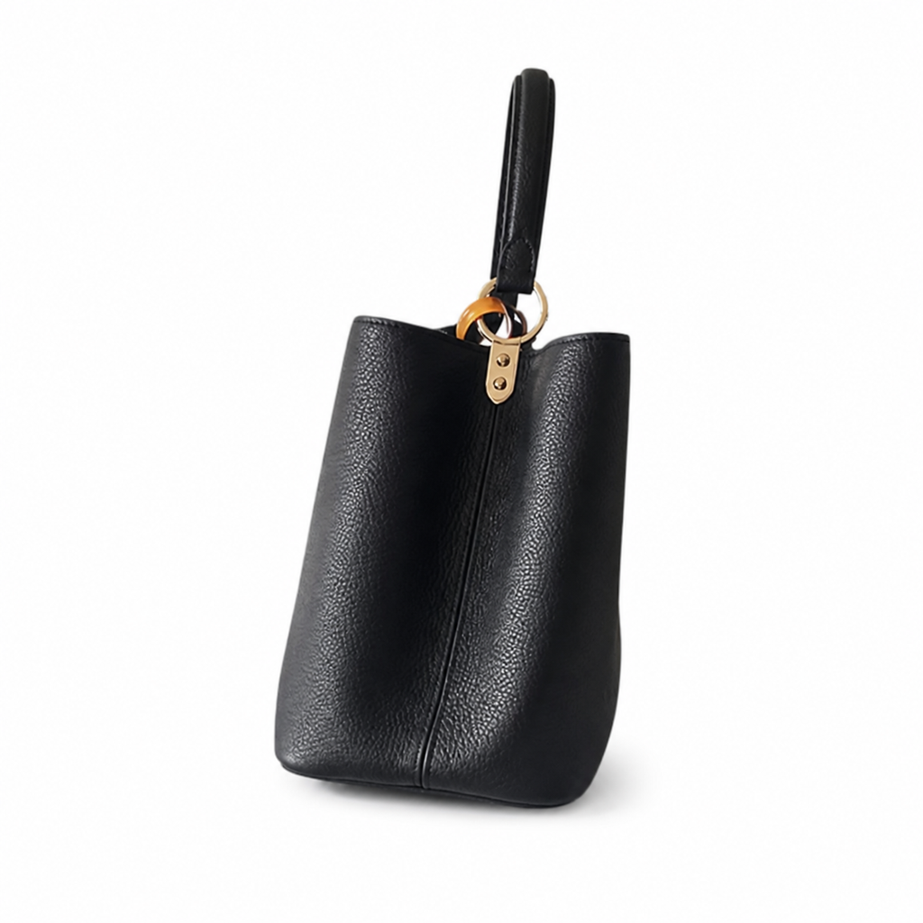 Louis Vuitton Capucines MM — Taurillon Leather in Noir with Gold LV Lock & Vachetta Trim