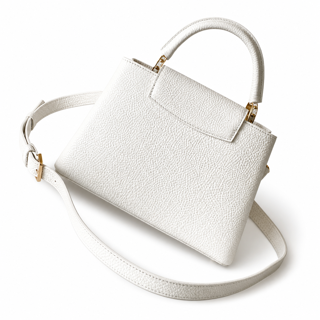 Louis Vuitton Capucines Mini — White Taurillon, Gold LV Clasp & Dome Feet