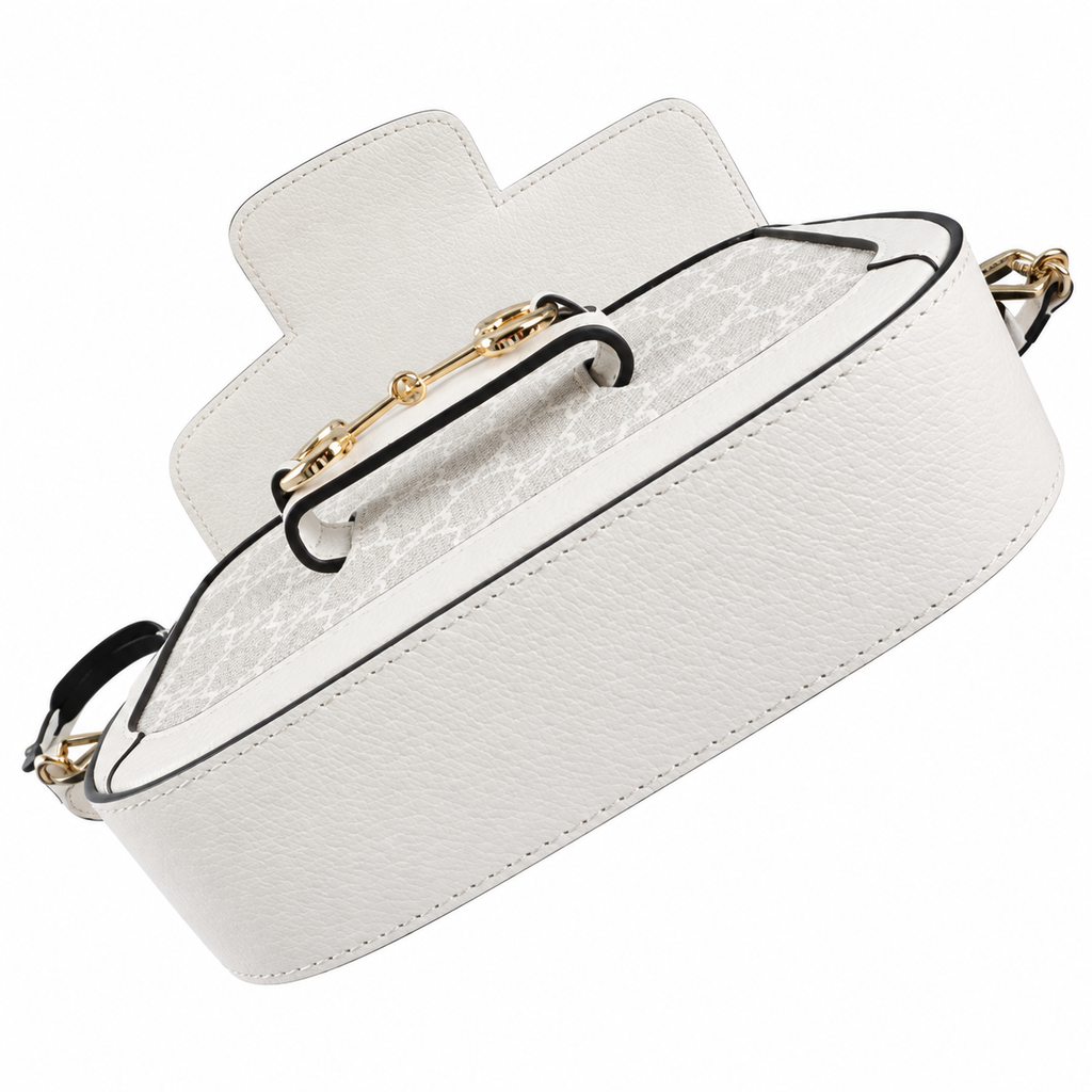Gucci Horsebit 1955 Mini Crossbody Bag in White GG Supreme with Wide Web Strap