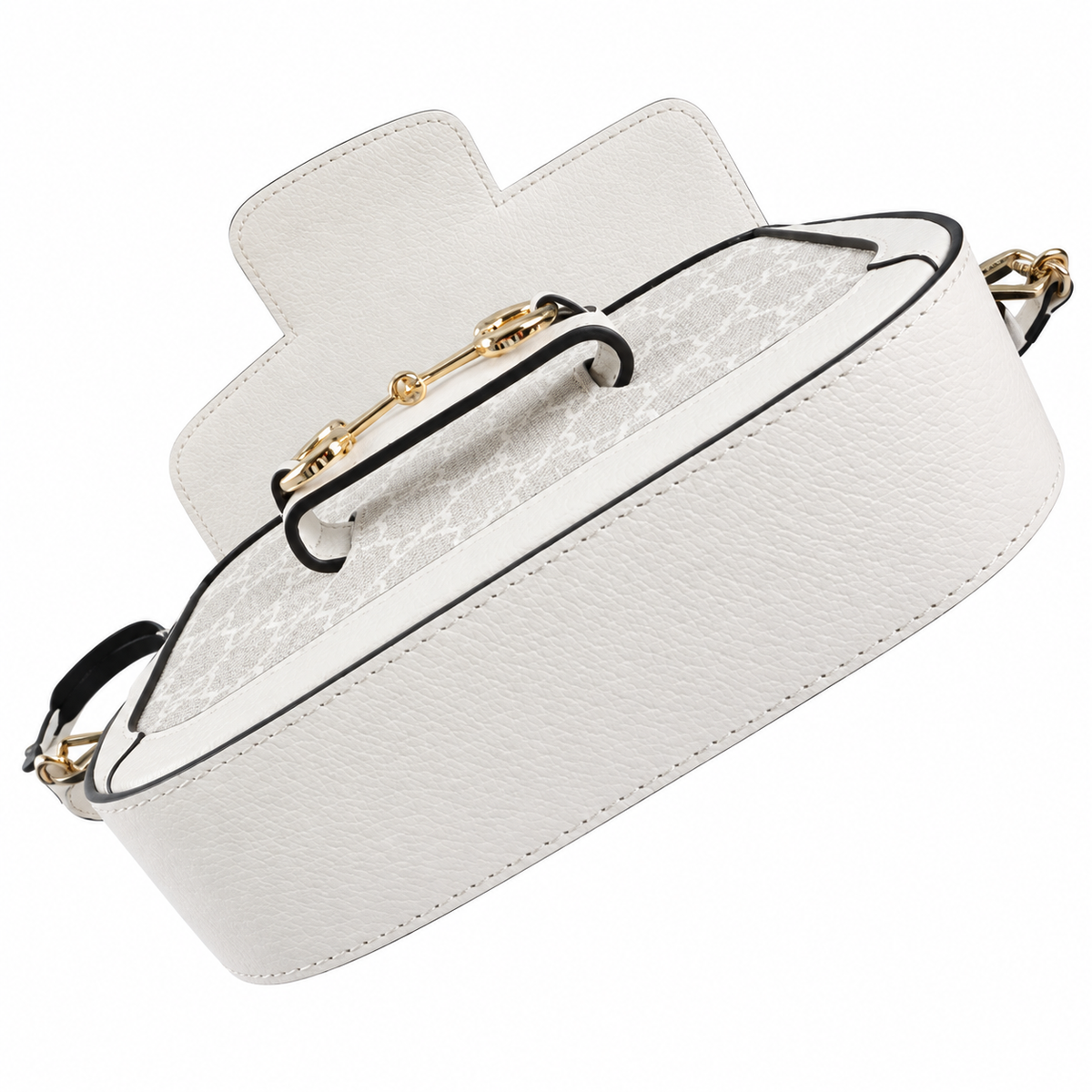 Gucci Horsebit 1955 Mini Crossbody Bag in White GG Supreme with Wide Web Strap