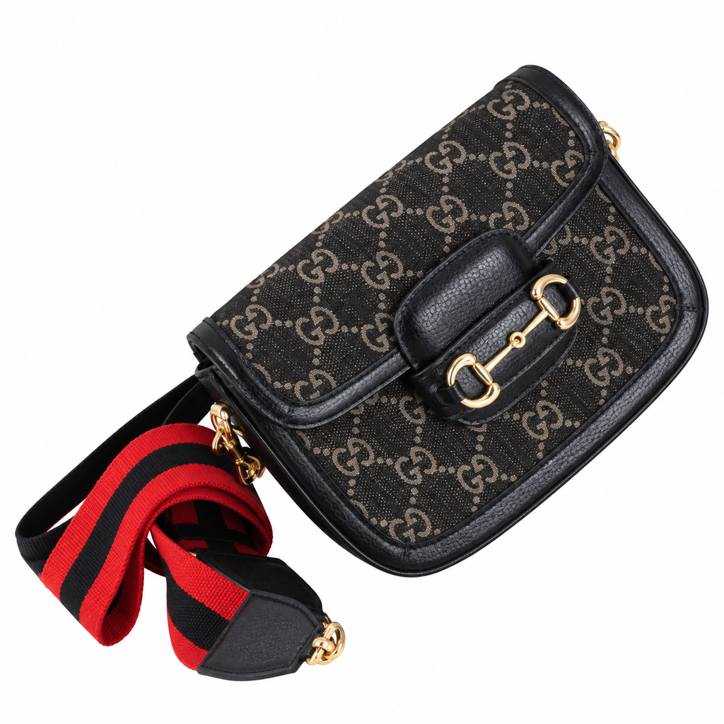Gucci Horsebit 1955 Mini Crossbody Bag in GG Jacquard Black