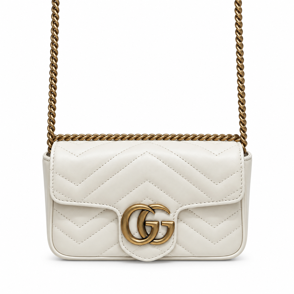 Gucci GG Marmont Super Mini Bag in White Matelassé