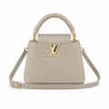 Louis Vuitton Capucines Mini — Taurillon Leather in Tourterelle with Gold Chain Handle & Flower Lock