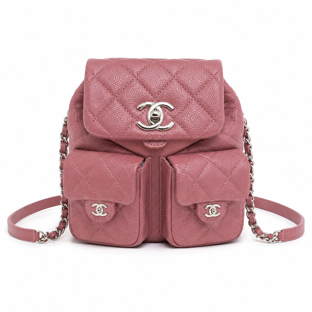 Chanel Duma Caviar Backpack | CC Turn-Lock Gold Chain Rose Pink — 20.5x20cm