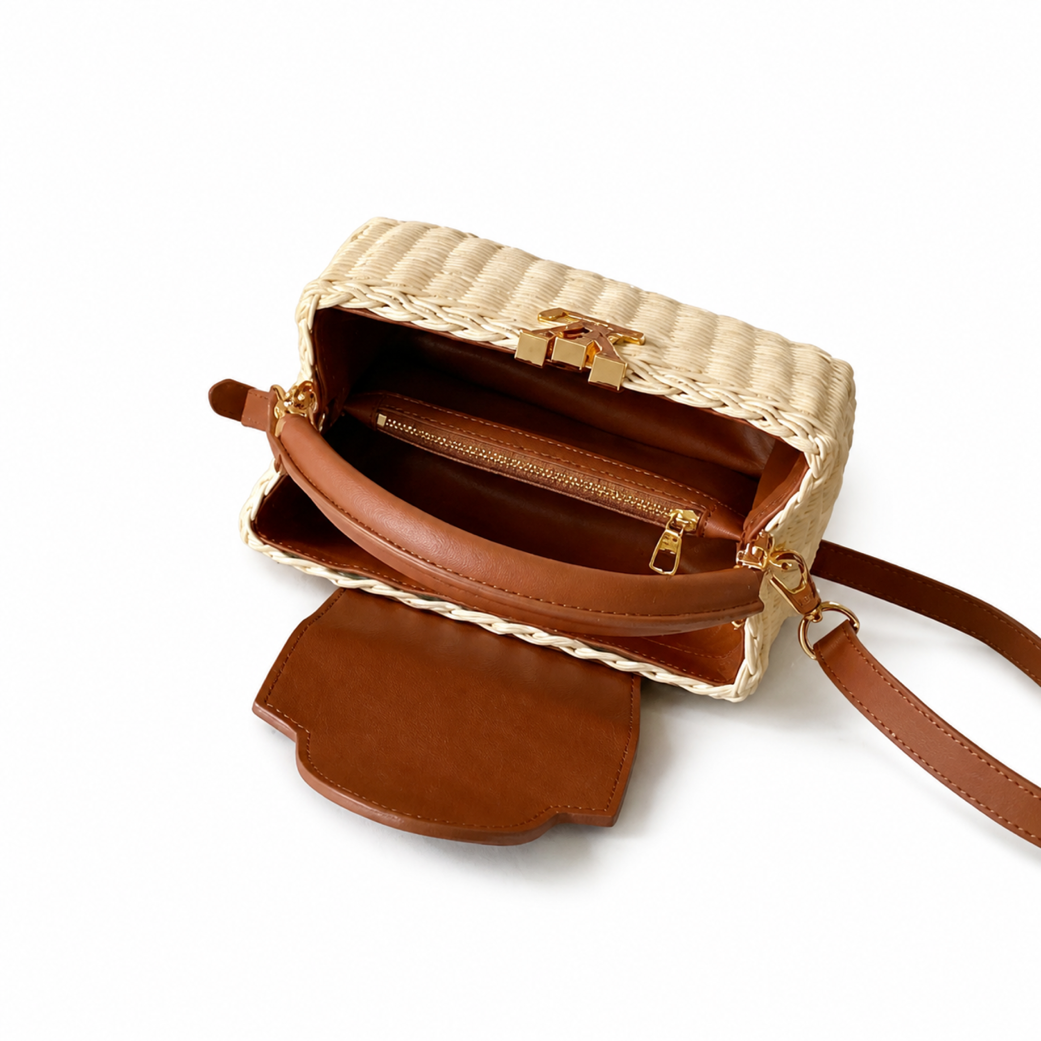 Louis Vuitton Capucines — Natural Wicker Raffia, Cognac Leather Flap & Gold Rivets