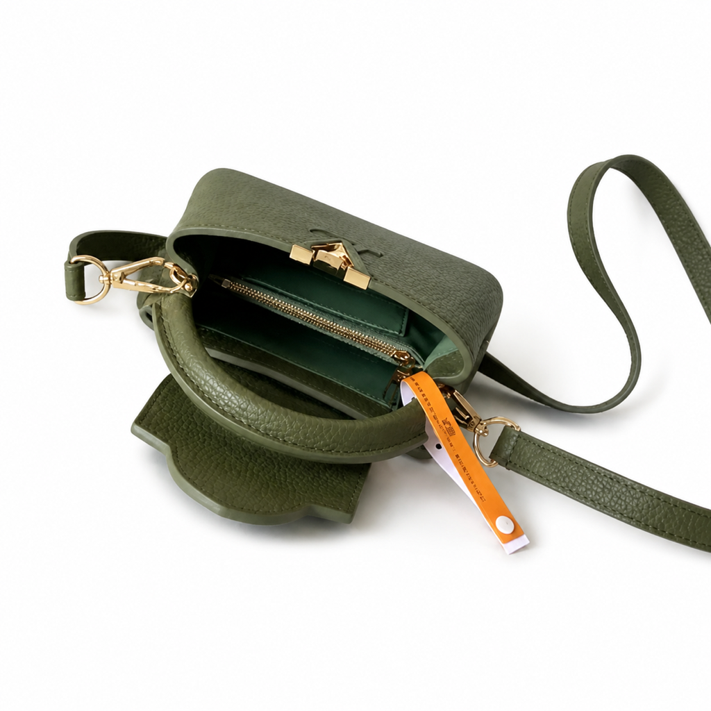 Louis Vuitton Capucines BB & Mini — Khaki Vert Taurillon, Gold LV Clasp & Orange Contrast Strap