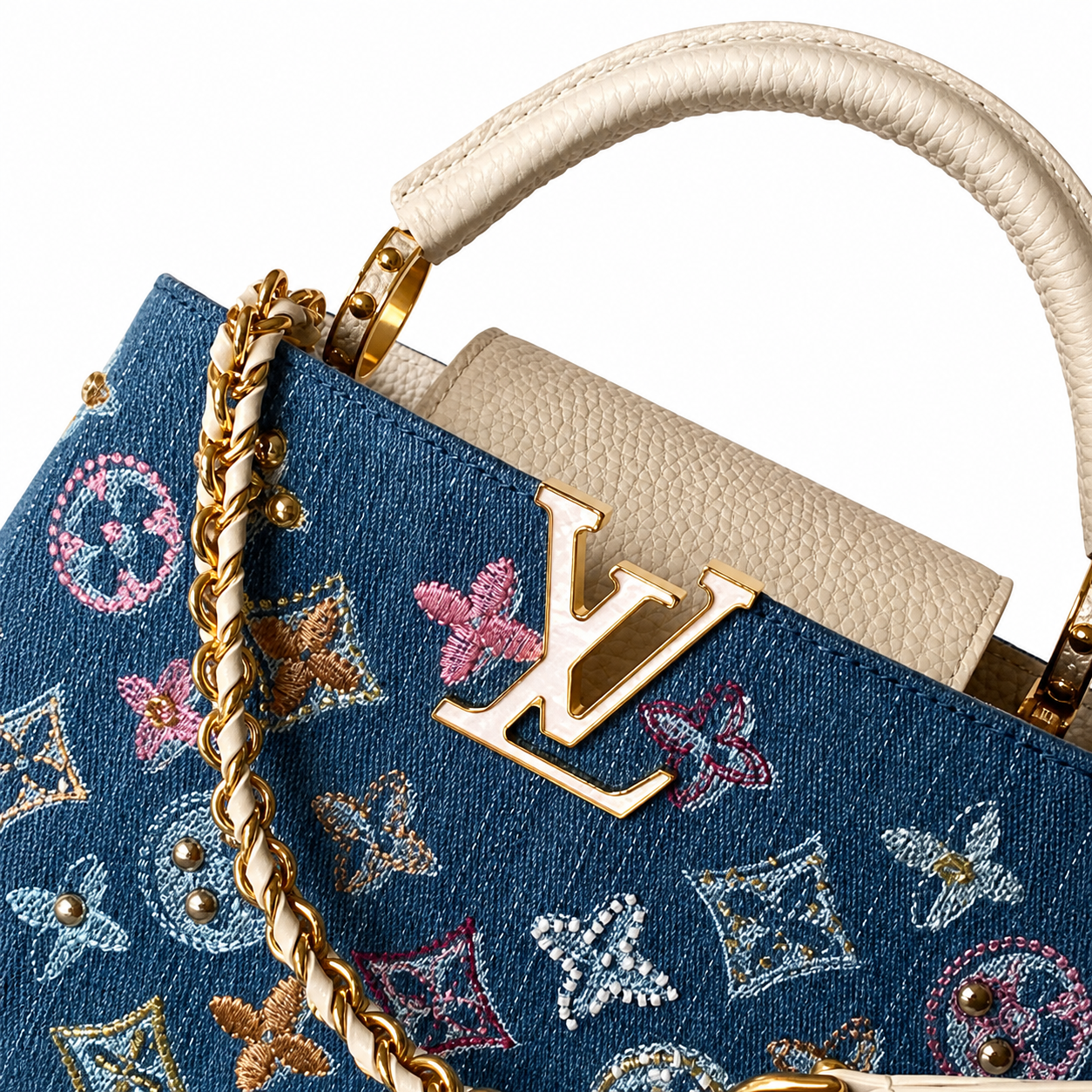 Louis Vuitton Capucines Mini — Indigo Monogram Denim, Hand-Embroidered Pearl & Crystal