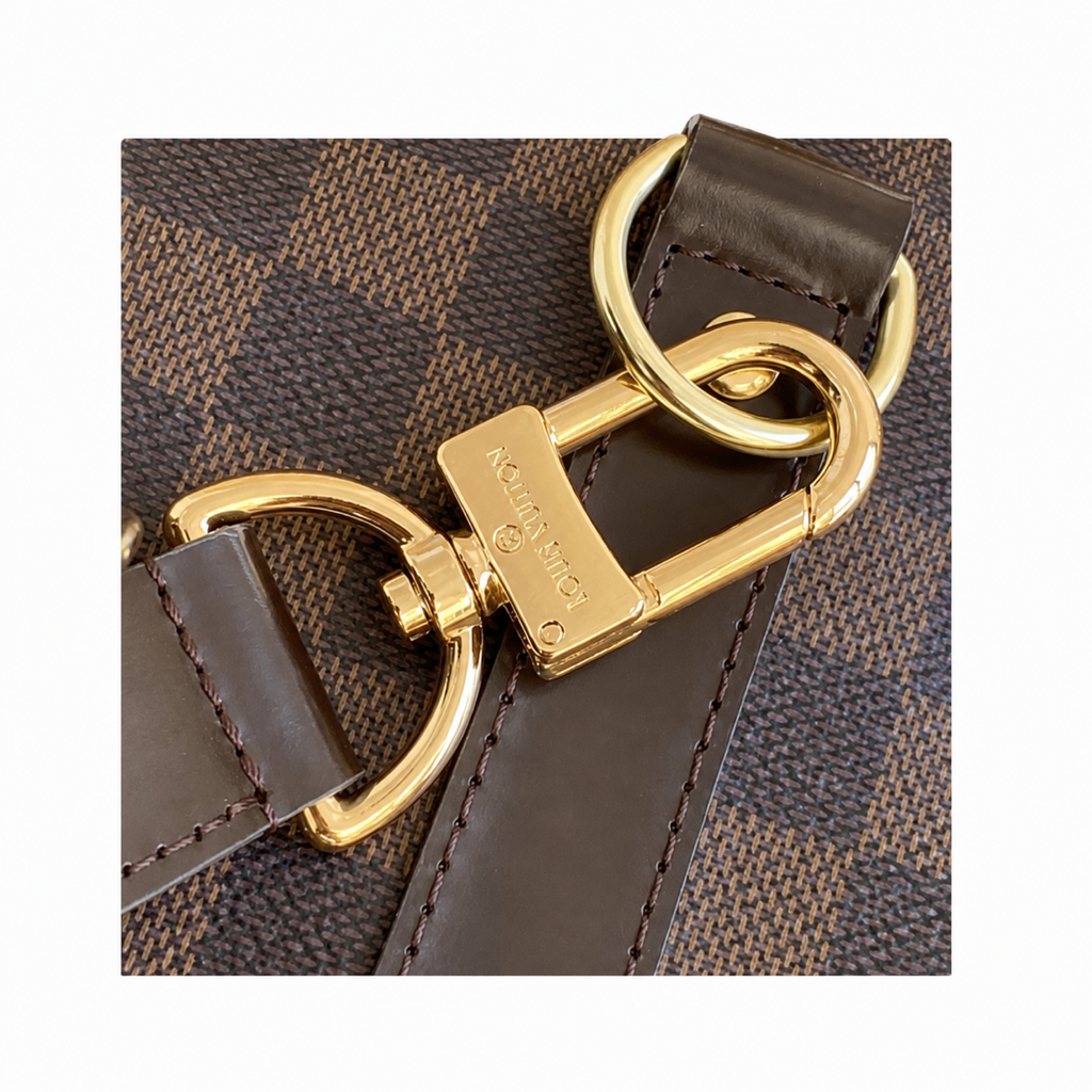 Louis Vuitton Keepall Bandoulière 45 — Damier Ébène, Dark Leather Handles & Gold Padlock