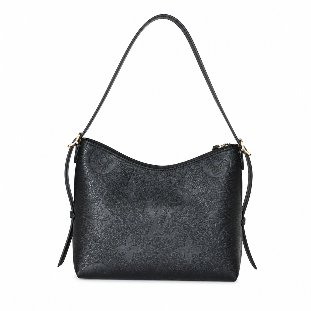 Louis Vuitton Wedge Crossbody — Black Empreinte, LV Zipper Pulls, Gold Dome Studs & Electric Purple Interior