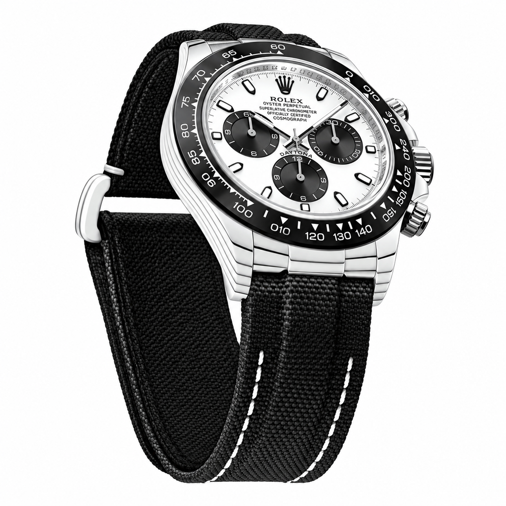 Rolex Panda Dial Watch with Black Woven Strap