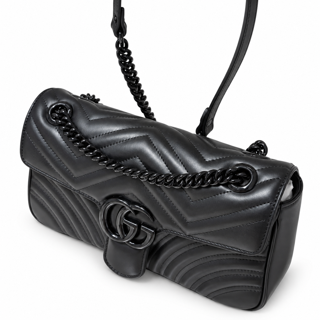 Gucci GG Marmont Medium Flap Bag in Tonal Black with Black Hardware