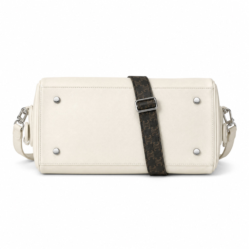 Louis Vuitton Mini Boston — Blanc Ivoire Smooth Calfskin, Dual Top Handles, Detachable Strap & Monogram Tag