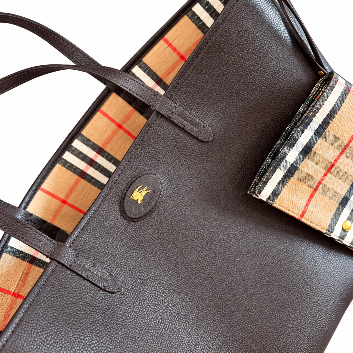 Burberry Heritage Check Tote with Zip Pouch