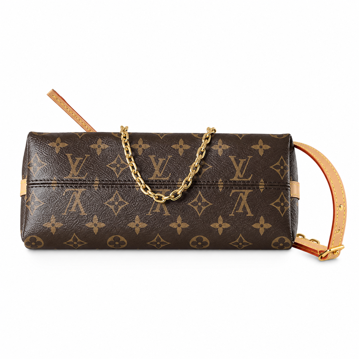 Louis Vuitton Drawstring Shoulder — Monogram Canvas, Vachetta Top Frame, Decorative Gold Chain & Turn-Locks
