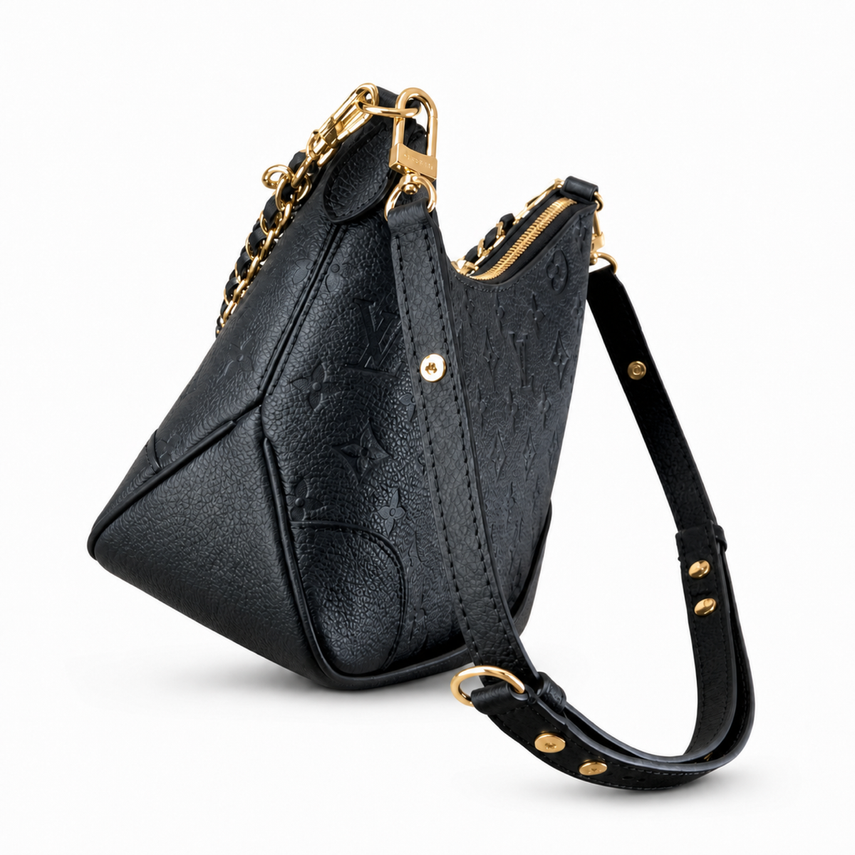 Louis Vuitton Bagatelle — Noir Monogram Empreinte, Gold D-Ring & Tonal Black