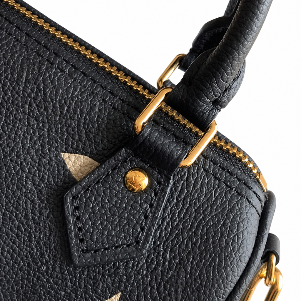 Louis Vuitton Speedy Bandoulière 20 — Monogram Empreinte Leather in Noir with Gold Lettering