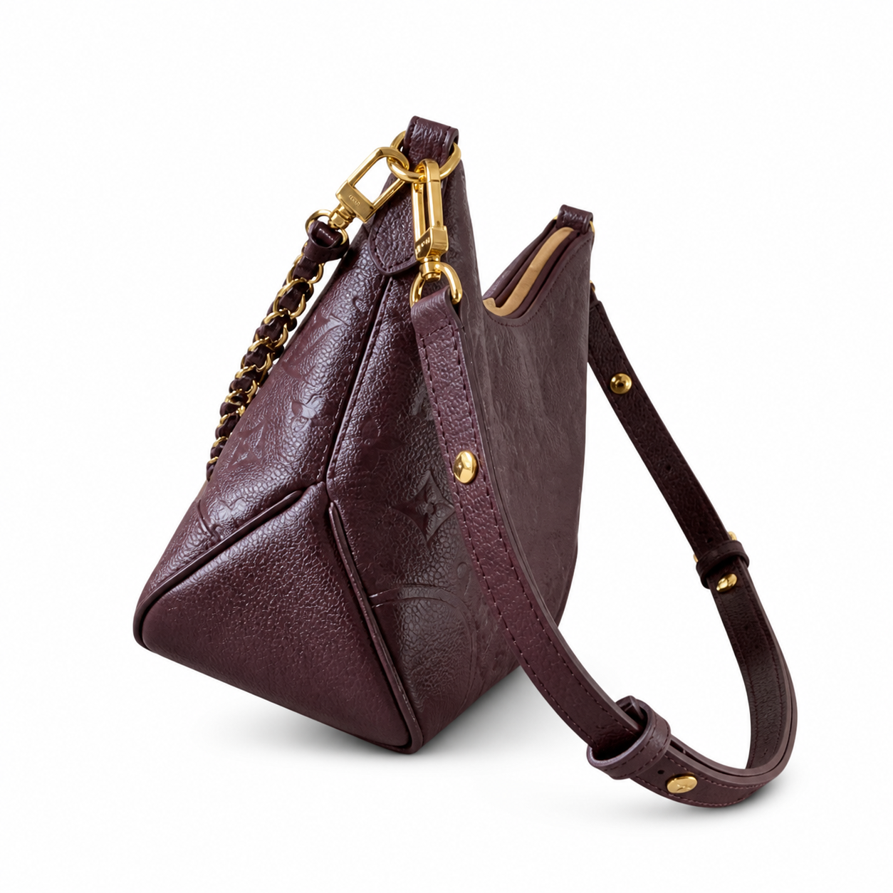 Louis Vuitton Bagatelle — Prune Monogram Empreinte & Leather-Woven Gold Chain