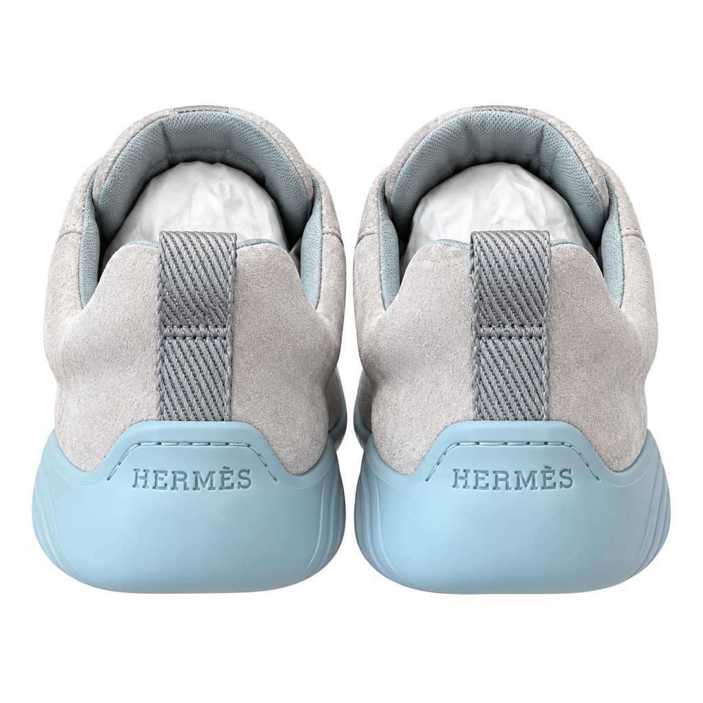 Hermès Gray & Blue Perforated Lace-Up Sneakers