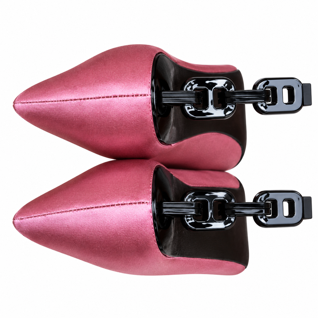 Hermès Pink Pointed-Toe Pumps with Chain-Link Heel