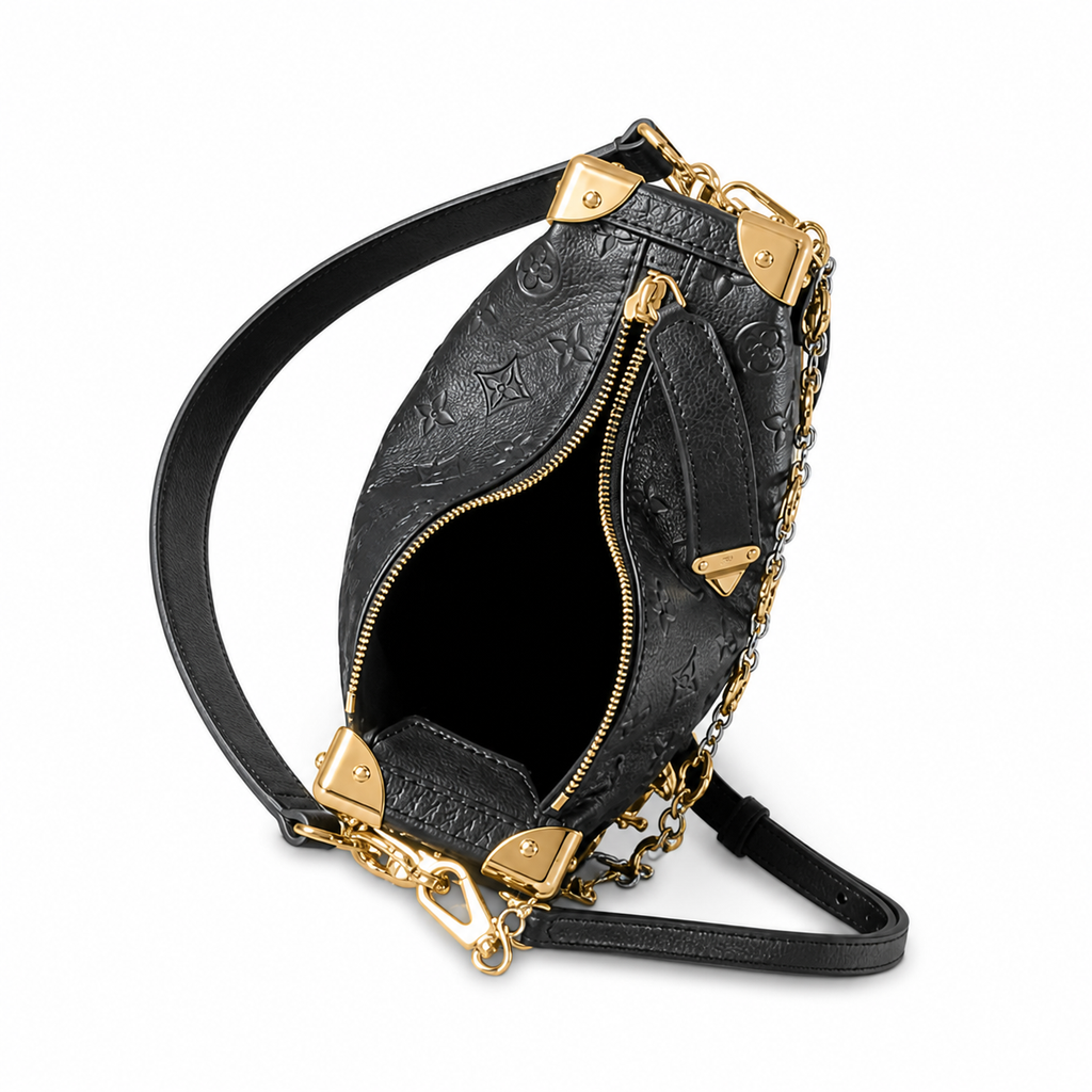 Louis Vuitton Side Trunk MM — Noir Empreinte, Quatrefoil Floral Chain, Black Top Handle & Dual Push-Lock