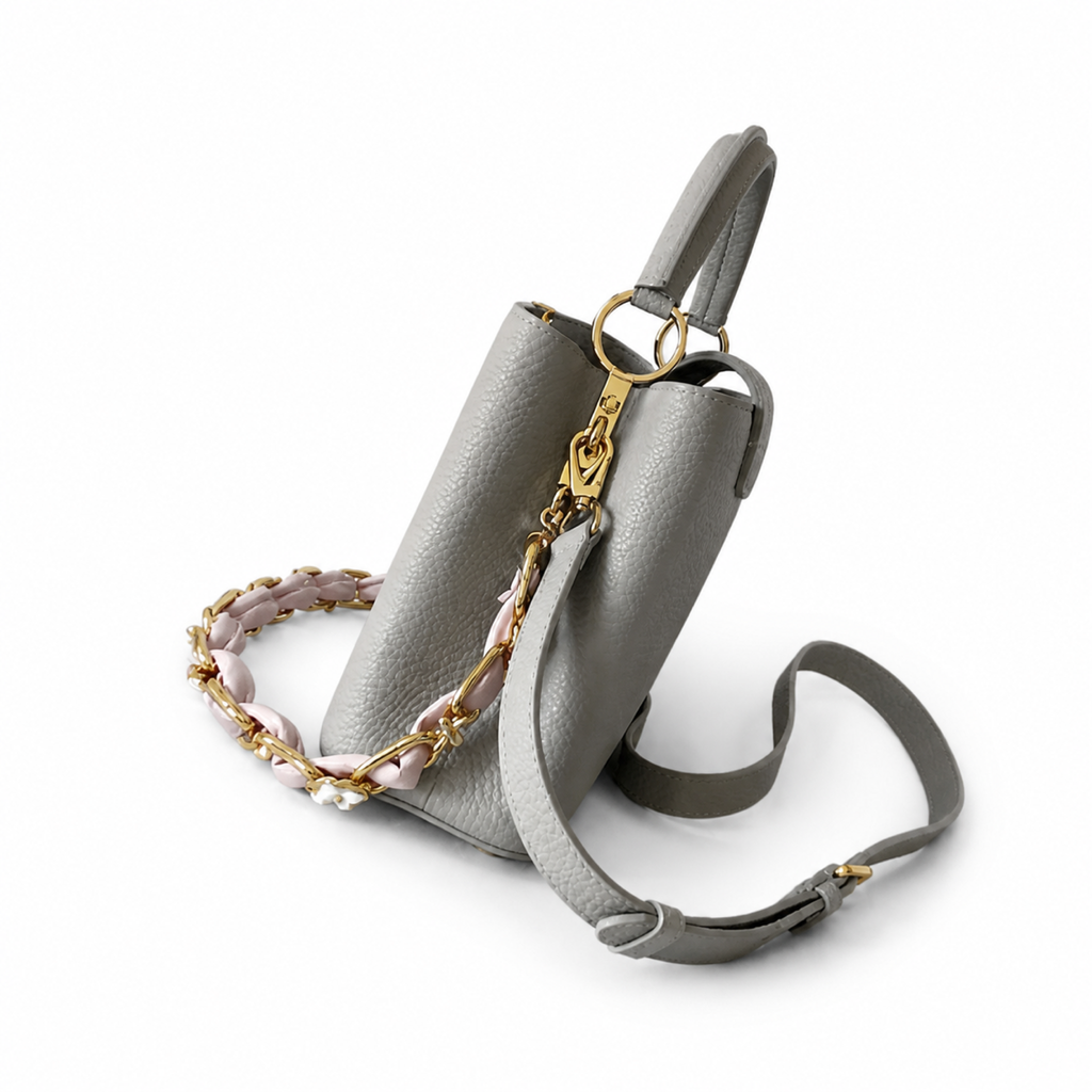 Louis Vuitton Capucines — Taurillon Leather in Perle with Pearl Flower Chain & Pink Leather Weave