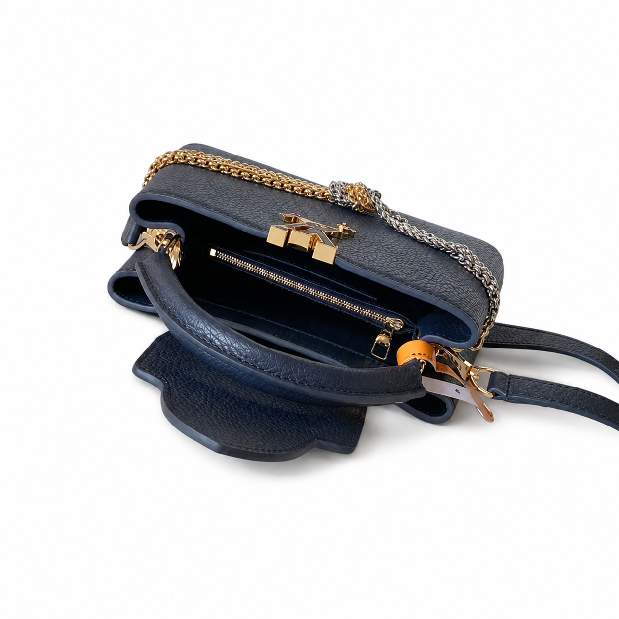 Louis Vuitton Capucines BB — Navy Taurillon, Openwork LV & Orange Bead