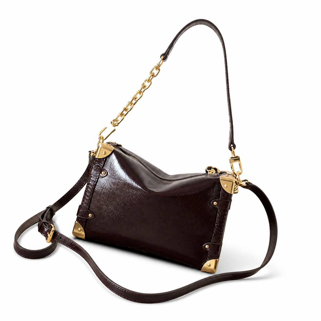 Louis Vuitton Mini Flap Crossbody — Chocolat Moka Grained Leather, Gold V-Lock, Flap Strap & Corner Guards
