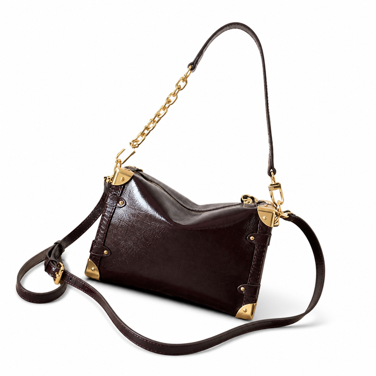 Louis Vuitton Mini Flap Crossbody — Chocolat Moka Grained Leather, Gold V-Lock, Flap Strap & Corner Guards