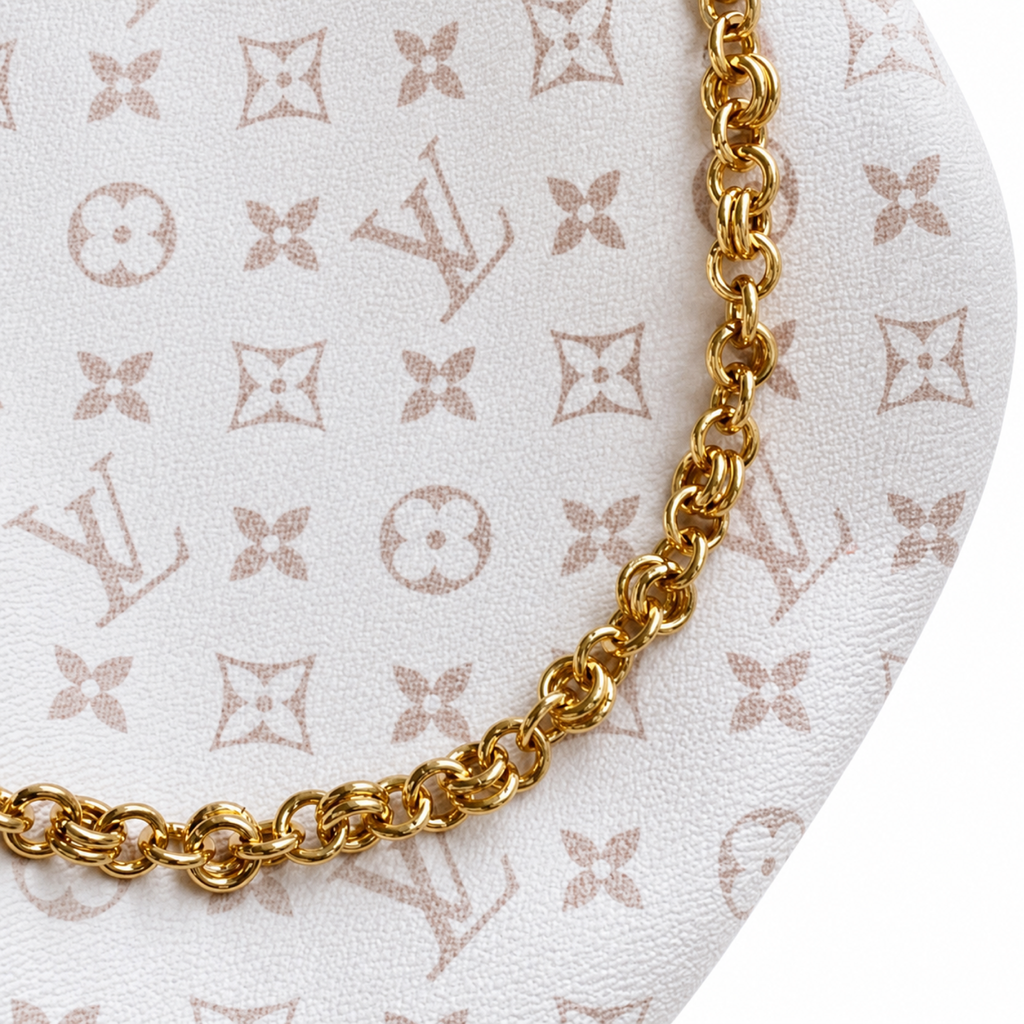Louis Vuitton Watercolor Hobo — Monogram Canvas, Red Leather Handle, Chunky Gold Chain & Vachetta Strap