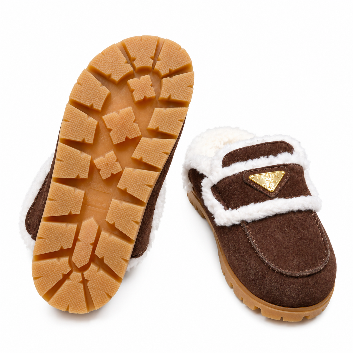 Prada Dark Brown Plush-Trim Loafer Mules