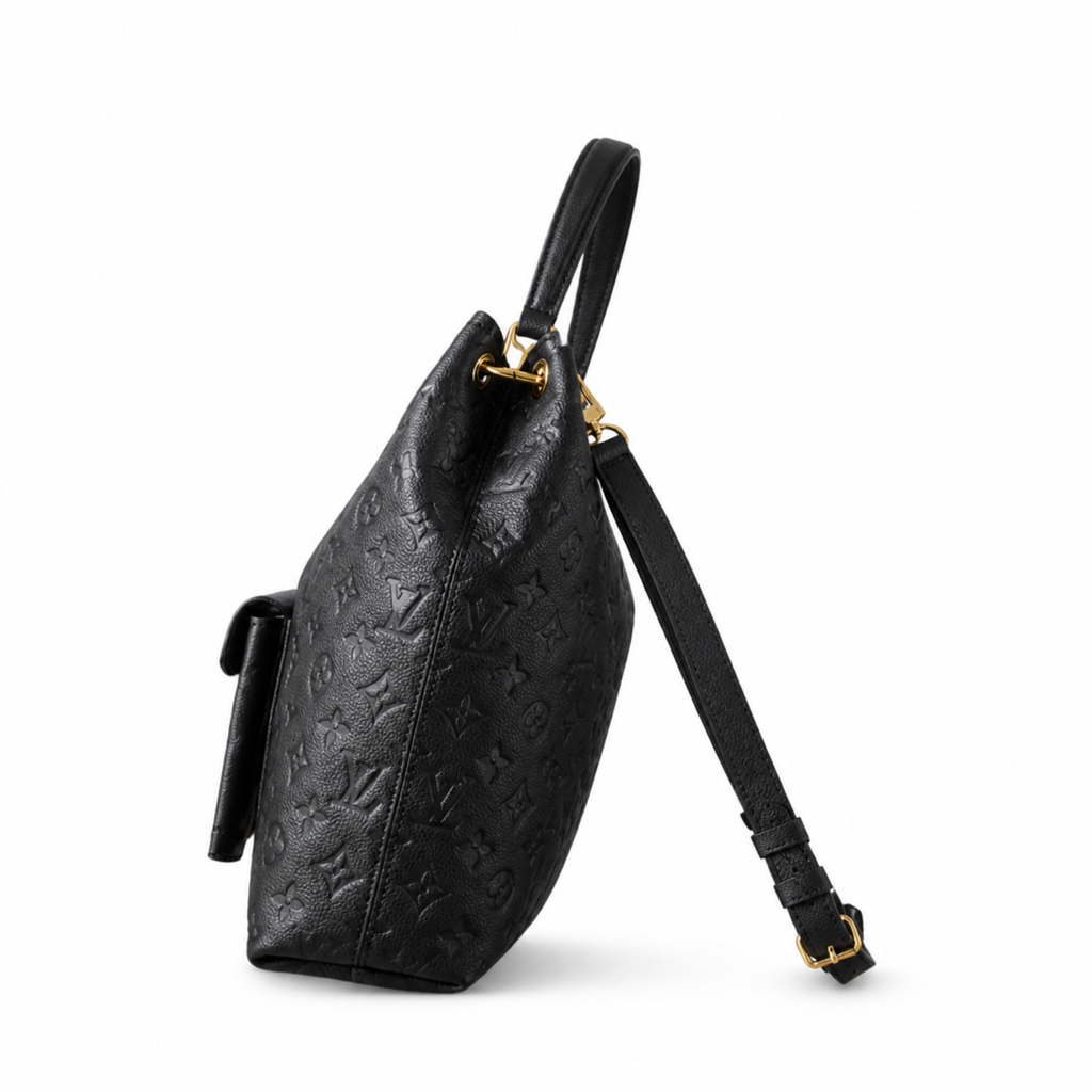 Louis Vuitton Hobo — Black Empreinte, Square LV Turn-Lock Flap & Detachable Strap