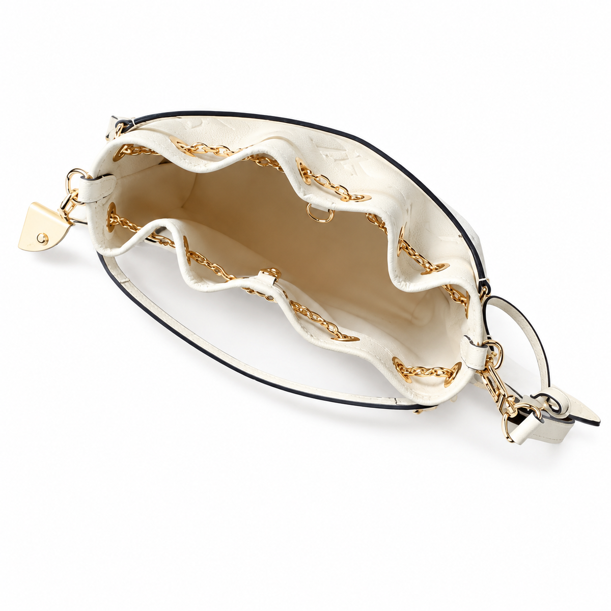 Louis Vuitton NéoNoé MM — Blanc Ivoire Empreinte, Braided Gold Drawstring & Black Handles