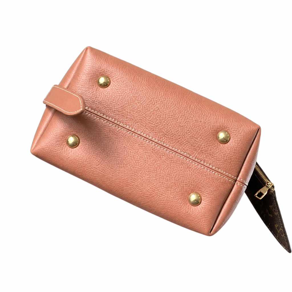 LV Rose Pink Grained Leather Shoulder Bucket Bag | With Monogram Coin Purse