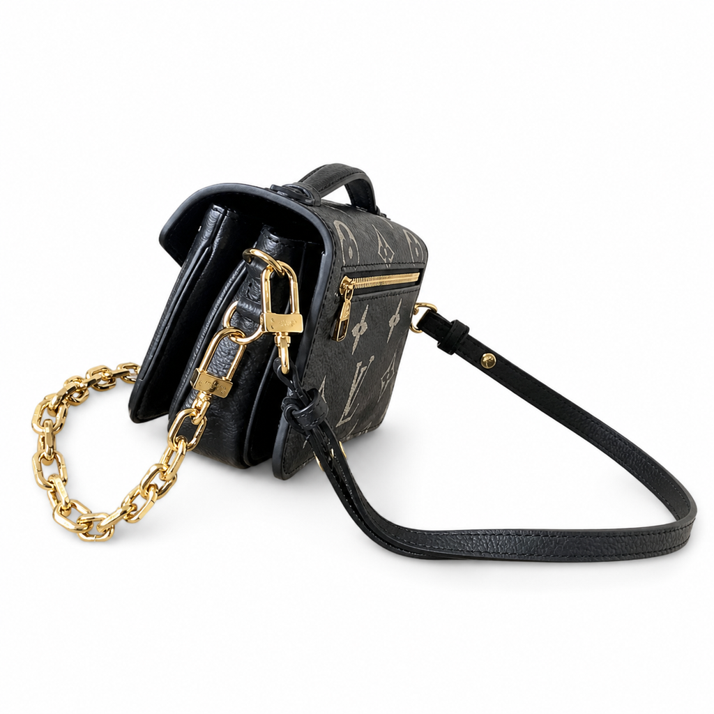 Louis Vuitton Giant Monogram Flap — Black Empreinte, Chunky Gold Chain & Square Turn-Lock