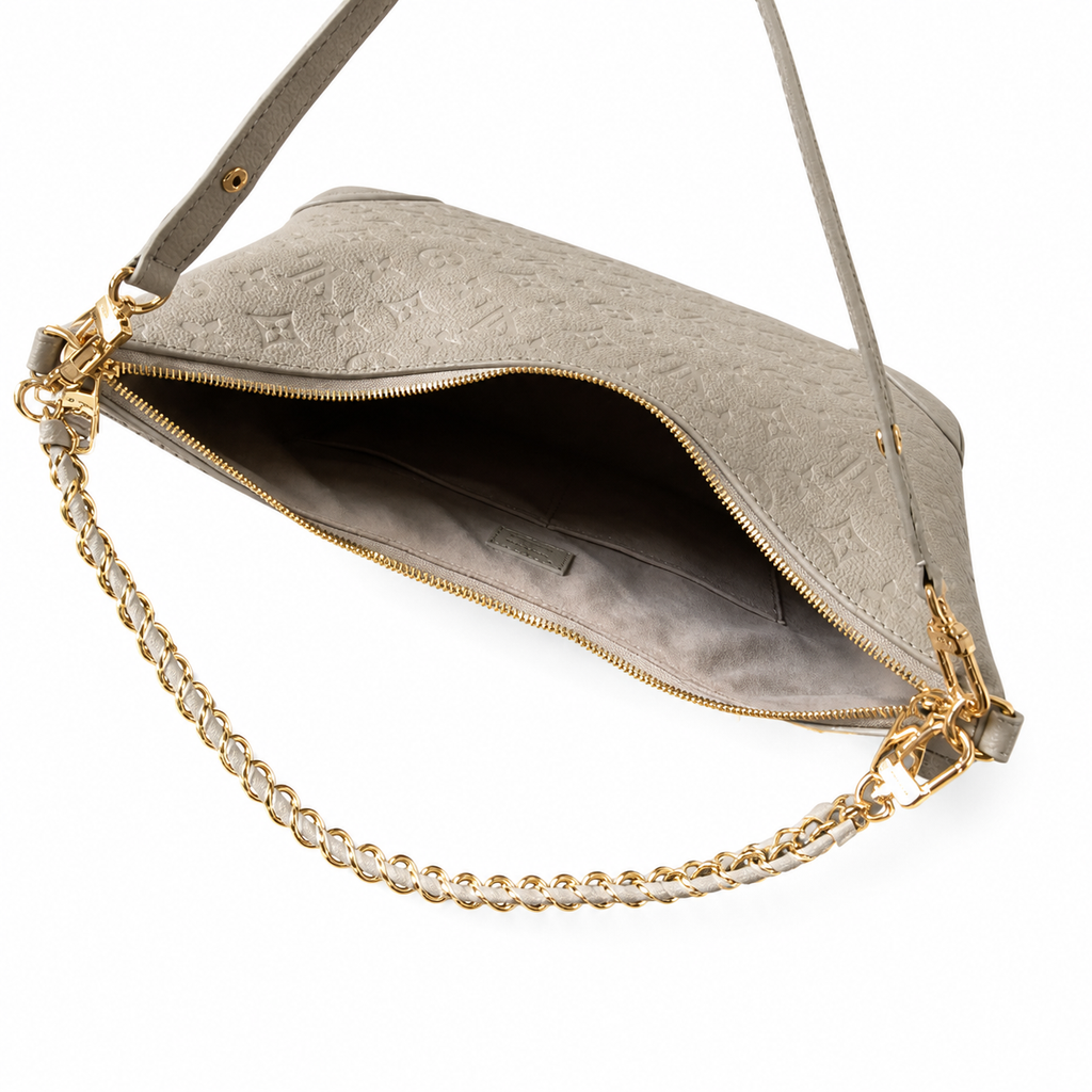 Louis Vuitton Boulogne — Tourterelle Monogram Empreinte & Gold Oval Chain