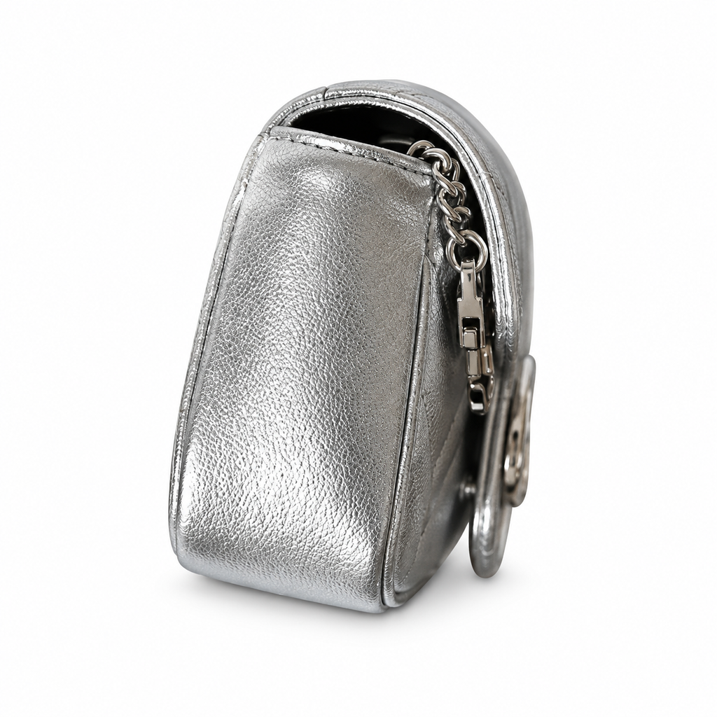 Gucci GG Marmont Mini Bag in Silver Metallic Leather