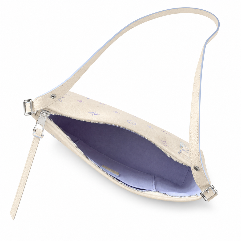 Louis Vuitton Large Shoulder Bag — Cream Empreinte, Iridescent Monogram & Sky Blue Strap