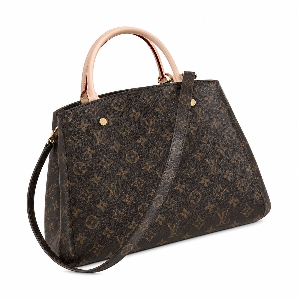 Louis Vuitton Montaigne GM — Monogram Canvas, Natural Vachetta Trim, Dual Vachetta Handles & LV Lobster Clasp