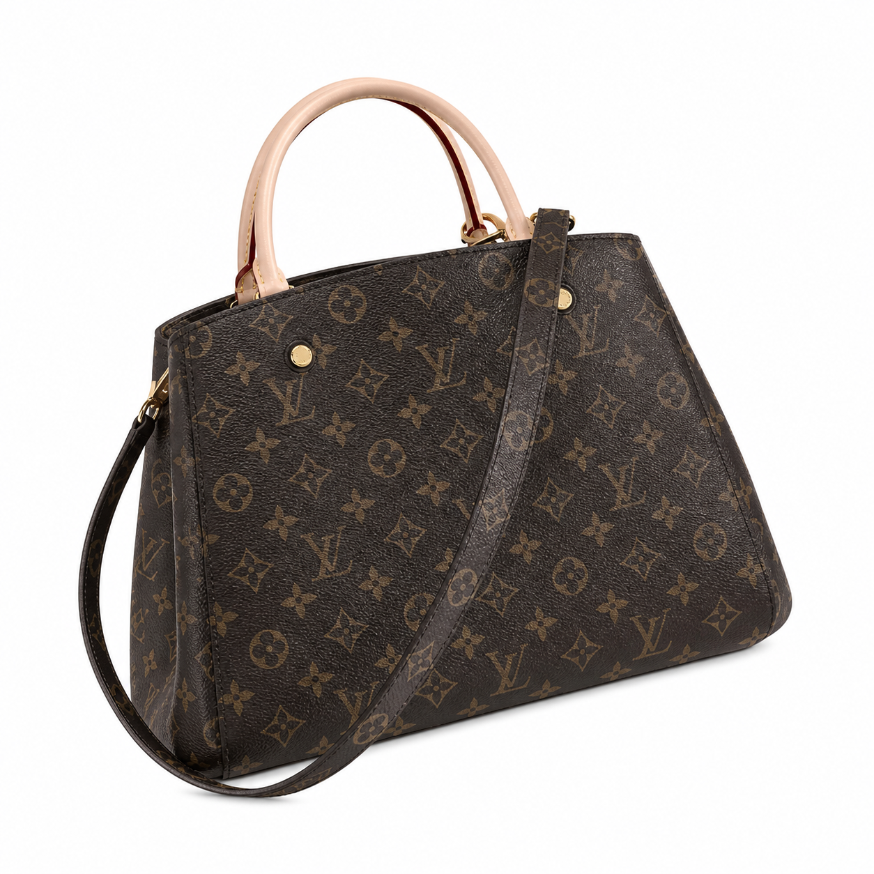 Louis Vuitton Montaigne GM — Monogram Canvas, Natural Vachetta Trim, Dual Vachetta Handles & LV Lobster Clasp