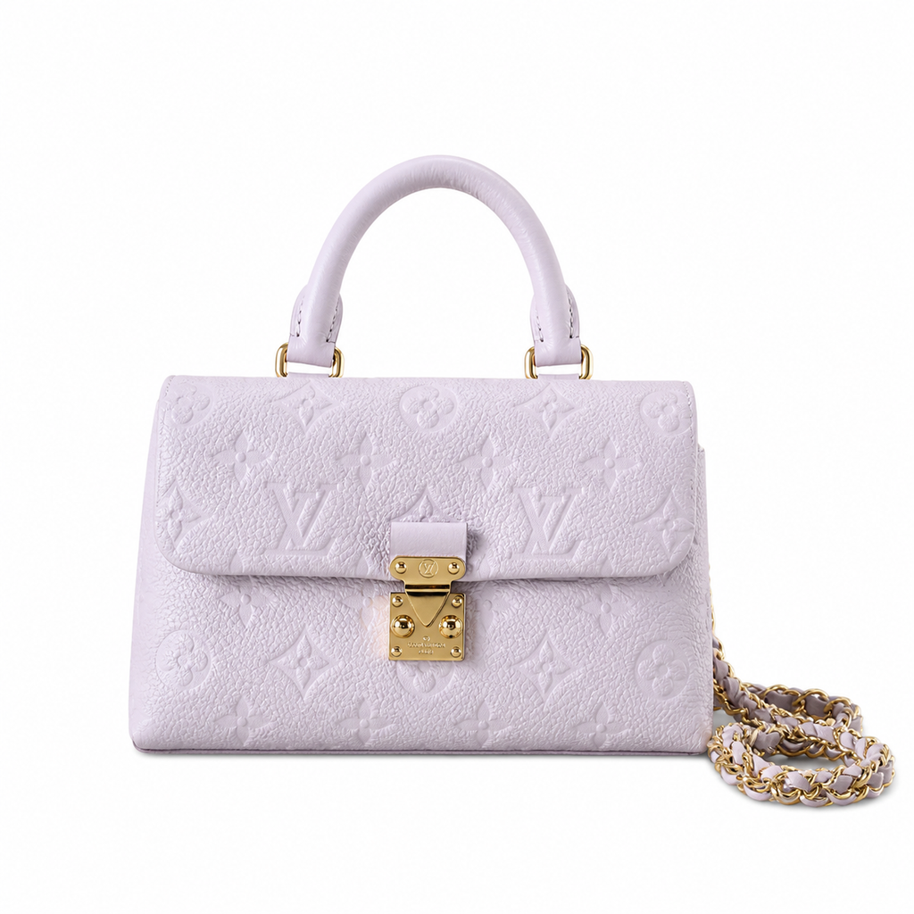 Louis Vuitton Mini Flap — Lilas Lavender Empreinte, Gold Chunky Chain, Push-Lock & Tonal Interior
