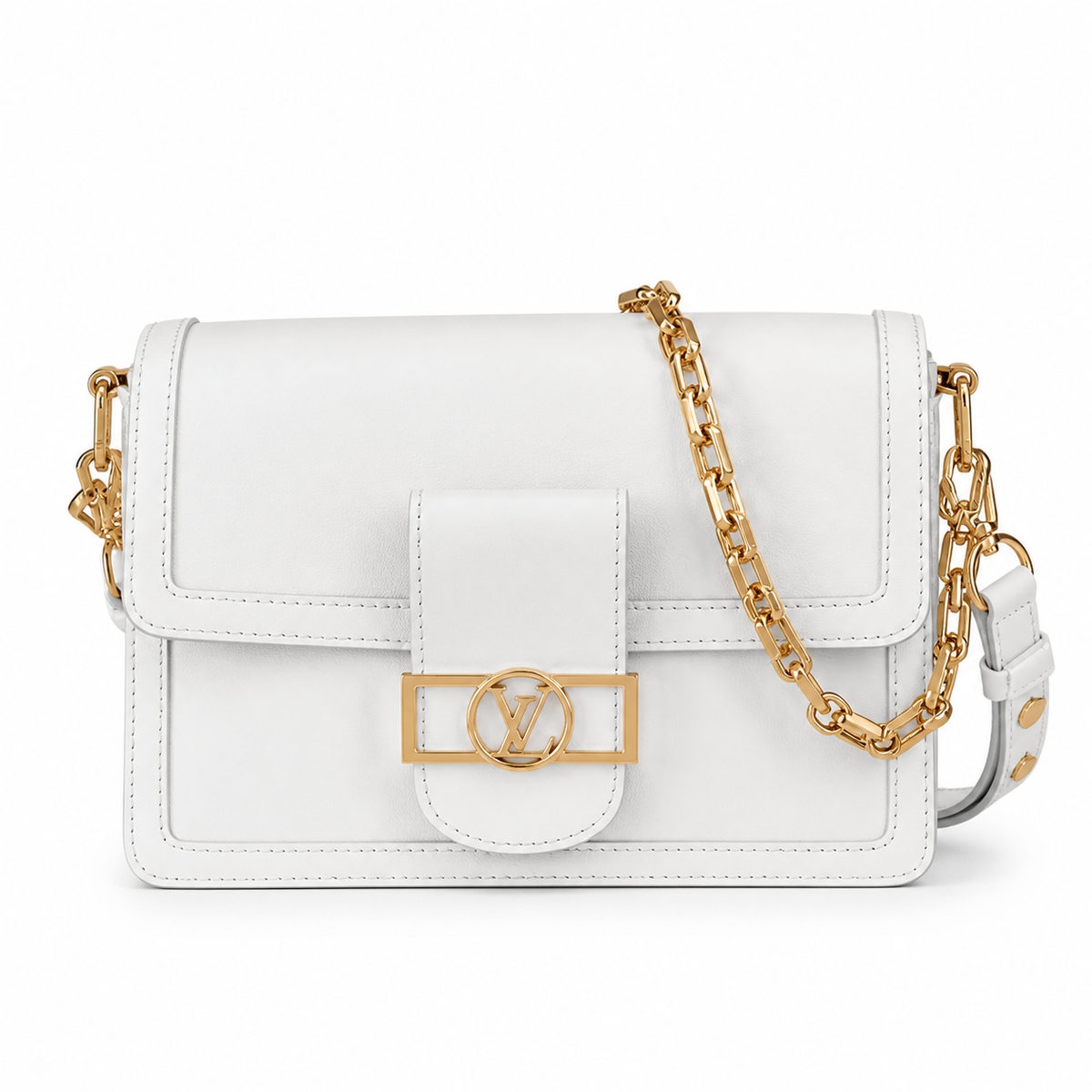 Louis Vuitton Dauphine MM — White Smooth Calfskin, Gold Dauphine Lock & Oval Chain