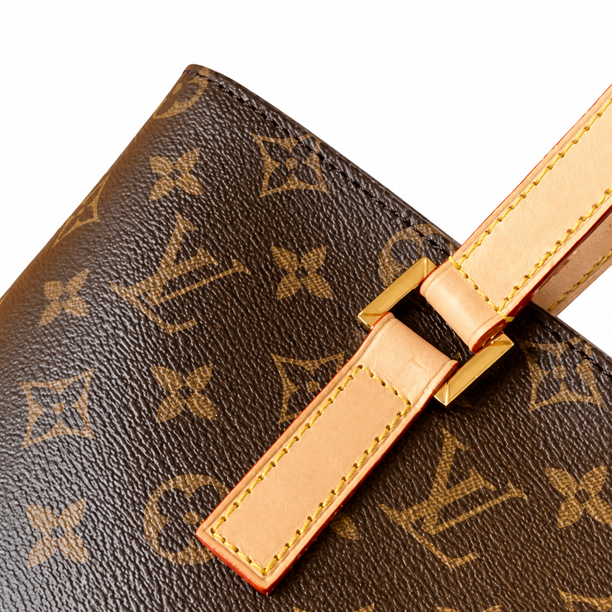 Louis Vuitton Luco Tote — Monogram Canvas, Red-Orange Side Trim & Vachetta Straps