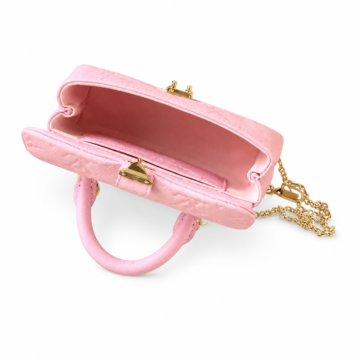 Louis Vuitton Mini 2-Way — Rose Ballerine Empreinte, Gold Chain, Round Top Handle & LV Medallion
