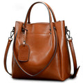 Cognac Oil Wax Leather Large Tote Bag with Crossbody Strap