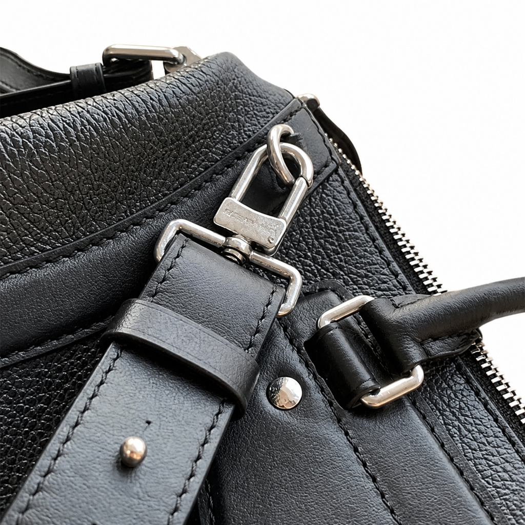 LV Black Grained Leather Boston Bag | Convertible Top Handle & Crossbody